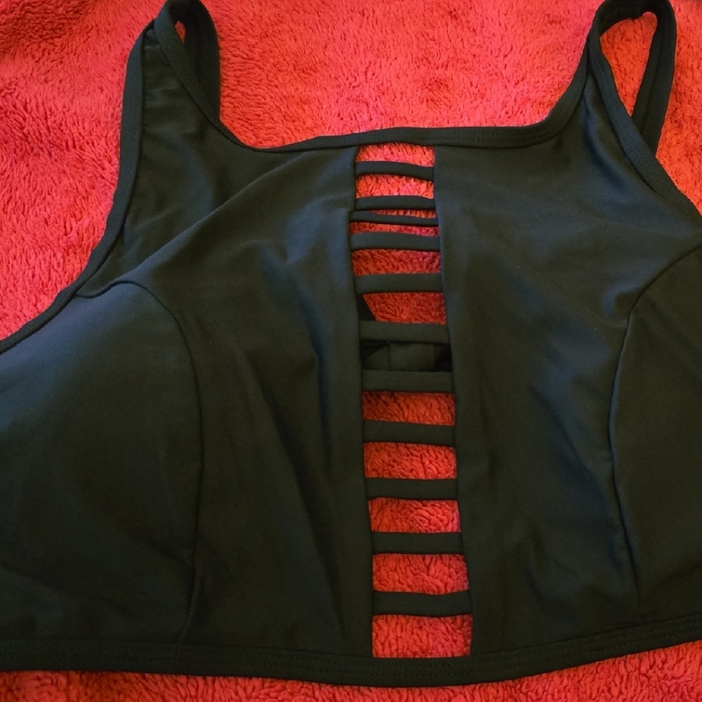 Time and Tru Black Strappy Bikini Top